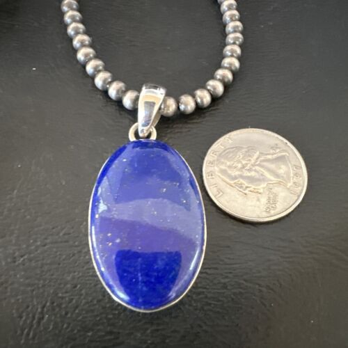 Navajo Blue Lapis Pendant with Pearls | Sterling Silver Necklace | 20" | Authentic Native American Handmade | 16661
