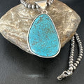 Men's Navajo Blue Spiderweb Turquoise Pendant Necklace | Sterling Silver | Authentic Native American Handmade | 16204