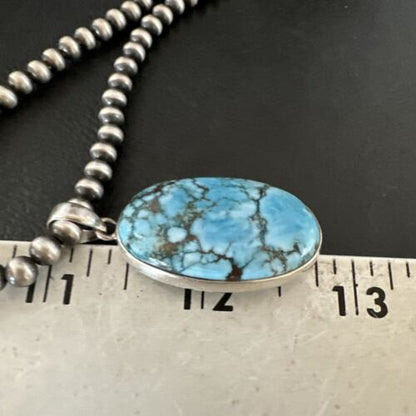 Navajo Blue Spiderweb Turquoise Pendant Necklace | Sterling Silver | Authentic Native American Handmade | 17027