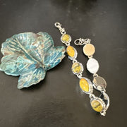 Navajo Bumblebee Jasper Link Bracelet | Sterling Silver | 8" | Authentic Native American Handmade | 16376