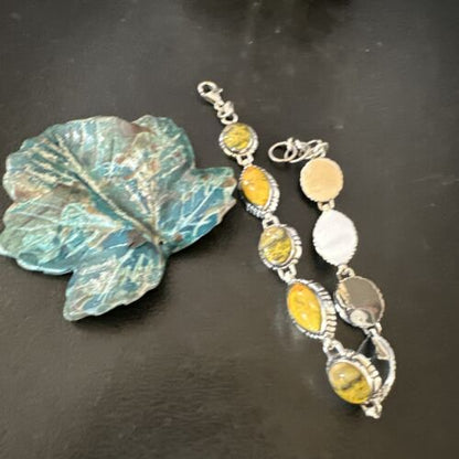 Navajo Bumblebee Jasper Link Bracelet | Sterling Silver | 8" | Authentic Native American Handmade | 16376