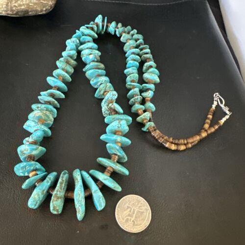 Blue Kingman Nugget Turquoise Necklace | Navajo Sterling Silver | Authentic Native American | 36" | 15285 Graduated