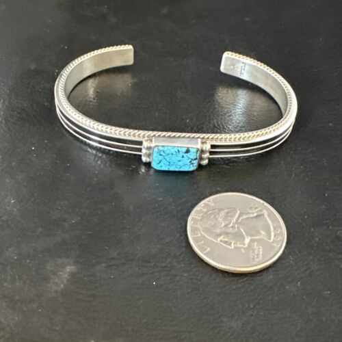 Navajo Blue Turquoise Cuff Bracelet | Sterling Silver | Authentic Native American Handmade | 15161