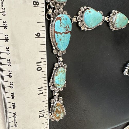 Navajo Blue Turquoise Lariat Necklace | Sterling Silver | 30" | Native American Handmade | 16488
