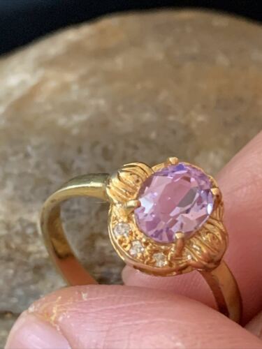 American Women's Gold Plated Purple Amethyst Ring | Sterling Silver | Sz 9 | 01787