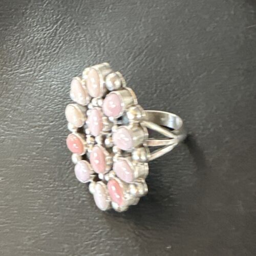 Navajo Pink Coral Multi-Stone Cluster Ring | Authentic Native American Sterling Silver | Multi-Stone | Sz 8.5 | 15365