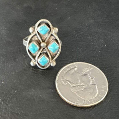 Navajo Blue Kingman Turquoise Cluster Ring | Authentic Native American Sterling Silver | Multi-Stone | Sz 5 | 15357