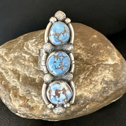 Navajo Blue Golden Hills Turquoise Multi-Stone Ring | Authentic Native American Sterling Silver | Sz 9.5 | 16287
