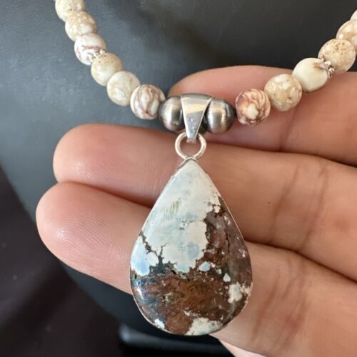 Women's Navajo Wild Horse Opal Necklace Pendant | Sterling Silver | Authentic Native American Handmade | 15814