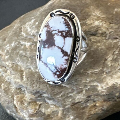 Women's Wild Horse Turquoise Ring | Navajo Sterling Silver | Sz 9 | Authentic Native American Handmade | 16471
