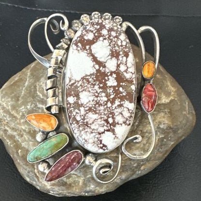 Navajo Women's Spiny Wild Horse Necklace Pendant | Sterling Silver | Multi-Stone | 16104
