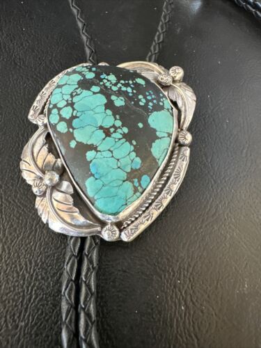Men's Blue Spiderweb Turquoise Bolo Tie | Navajo Sterling Silver | Authentic Native American Handmade | 15007