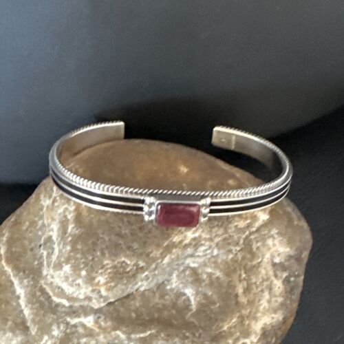 Navajo Purple Spiny Oyster Cuff Bracelet | Sterling Silver | Authentic Native American Handmade | 15159