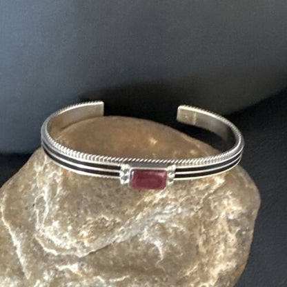 Navajo Purple Spiny Oyster Cuff Bracelet | Sterling Silver | Authentic Native American Handmade | 15159