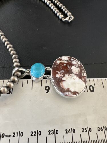 Navajo Wild Horse | Blue Kingman Turquoise Necklace | Sterling Silver | Authentic Native American Handmade | 17305