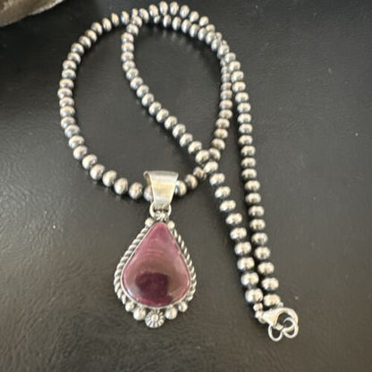 Navajo Purple Spiny Oyster Pendant with Pearls | Sterling Silver Necklace | Authentic Native American Handmade | 16058 - Masha USA