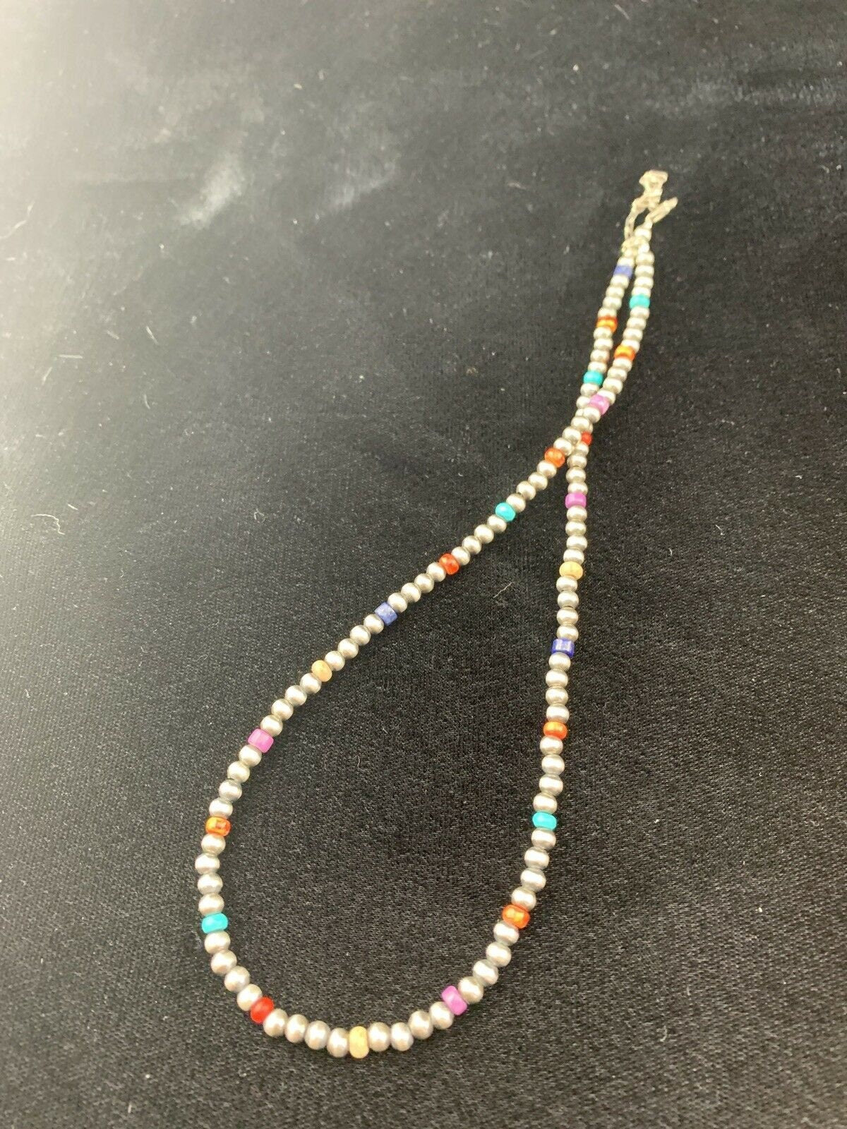 Native American Navajo Pearls Necklace | 4mm Sterling Silver Beads | 16" | Single Strand | 10870