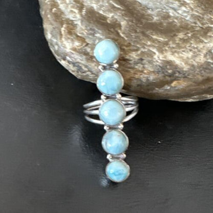 Navajo Blue Larimar Multi-Stone Ring | Authentic Native American Sterling Silver | Multi-Stone | Sz 9.5 | 15973