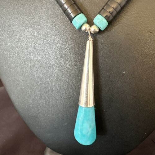 Santo Domingo Blue Turquoise Black Onyx Necklace | Sterling Silver | 21" | 15765