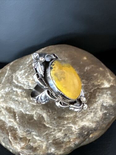 Navajo Yellow Bumble Bee Jasper Ring | Sterling Silver | Sz 10 | Authentic Native American Handmade | 14948