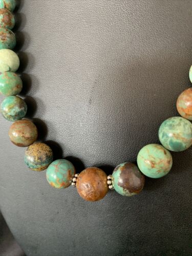 Navajo Green Turquoise & Apple Coral Graduated Necklace | Sterling Silver | Authentic Native American | 18" | 13204