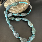 Navajo Blue Nugget Turquoise Bead Necklace | Sterling Silver Pearls | 20" | Authentic Native American Handmade | 16003