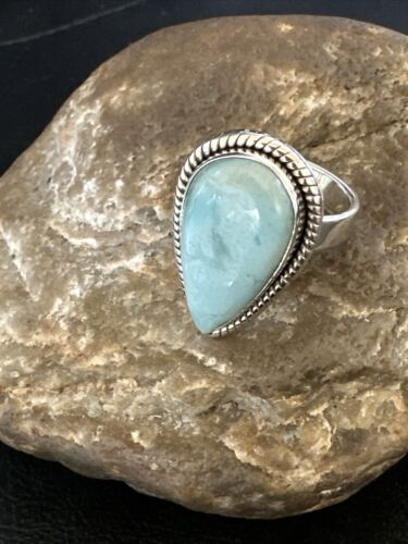 Navajo Blue Larimar Ring | Sterling Silver | Sz 9 | Authentic Native American Handmade | 17591 - Masha USA