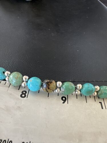 Women's Blue Turquoise Bead Bracelet | Southwestern Sterling Silver Link | 8" | 17237