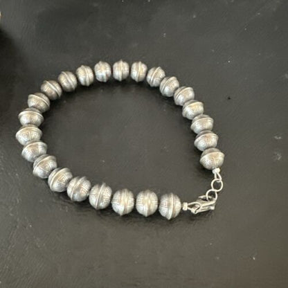Handmade Stamped Navajo Pearls Bracelet | 8mm Beads | 8" Sterling Silver | Authentic Native American | 17446