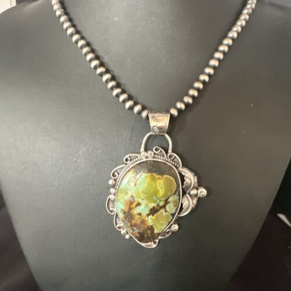 Navajo Green Turquoise Necklace | Sterling Silver | Authentic Native American Handmade | 15035 - Masha USA