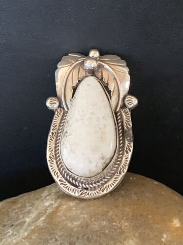 Southwestern Navajo White Buffalo Turquoise Ring | Sterling Silver | Sz 9 | Authentic Native American Handmade | 01963