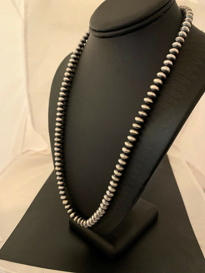 Handmade Navajo Pearls Sterling Silver Bead Necklace | Southwestern Rondelles | 21" | 4665