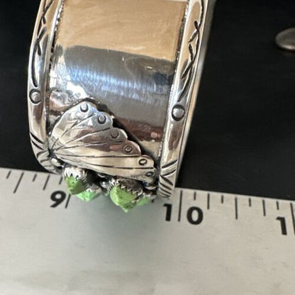Navajo Green Gaspeite Cluster Cuff Bracelet | Sterling Silver | Authentic Native American Handmade | 16377