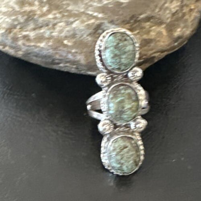 Navajo Blue Spiderweb Turquoise Multi-Stone Ring | Authentic Native American Sterling Silver | Sz 9.5 | 16708