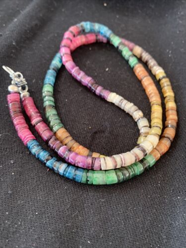 Navajo Multicolor Necklace | Sterling Silver | Natural Shell | 24" | Authentic Native American Handmade | 00801