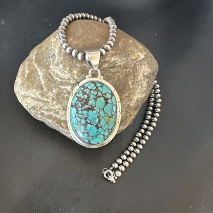 Men's Navajo Blue Spiderweb Turquoise Pendant Necklace | Sterling Silver | Authentic Native American Handmade | 16213