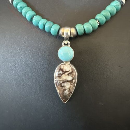 Navajo Wild Horse | Blue Kingman Turquoise Pendant Necklace | Sterling Silver | Authentic Native American Handmade | 17574