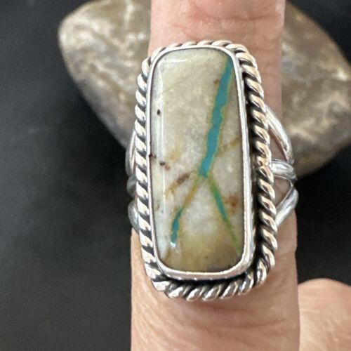 Navajo Ribbon Boulder Turquoise Ring | Sterling Silver | Sz 7 | Authentic Native American Handmade | 16473