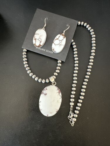 Navajo Wild Horse Necklace Pendant and Earrings Set | Sterling Silver | Authentic Native American Handmade | 15738