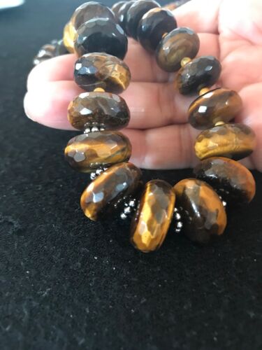 Navajo Tigers Eye & Picture Jasper Graduated Necklace | Sterling Silver | Authentic Native American | 26" | 01121