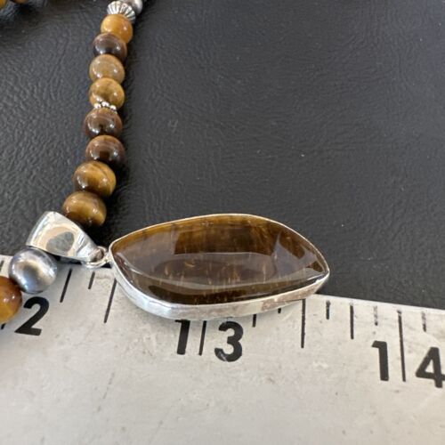 Southwestern Coffee Brown Tiger's Eye Pendant Necklace | Sterling Silver | 15868