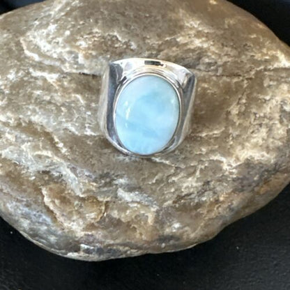 Navajo Blue Larimar Ring | Sterling Silver | Sz 9 | Authentic Native American Handmade | 17651