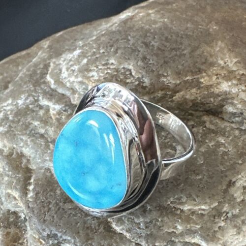 Navajo Blue Kingman Turquoise Ring | Sterling Silver | Sz 10 | Authentic Native American Handmade | 16582