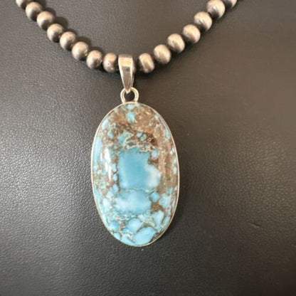 Navajo Blue Spiderweb Turquoise Pendant Necklace | Sterling Silver | Authentic Native American Handmade | 17016