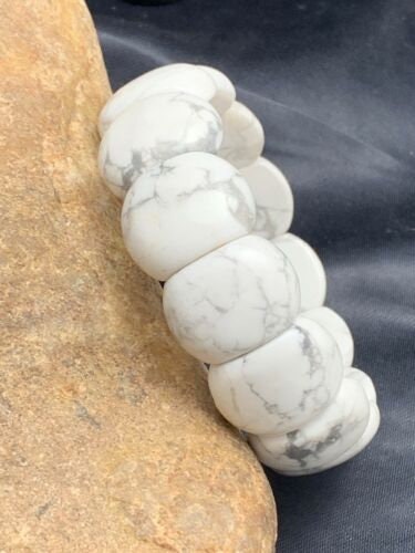 White Howlite Stone Stretch Bracelet | 7.25" Stretchable | Authentic Native American Handmade | 4602 Sale