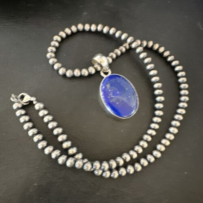 Navajo Blue Lapis Pendant with Pearls | Sterling Silver Necklace | 20" | Authentic Native American Handmade | 16663