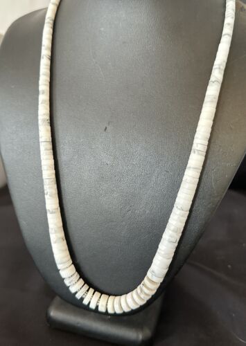 Men's White Howlite Heishi Necklace | Sterling Silver Graduated | Authentic Native American | 20" | 17396