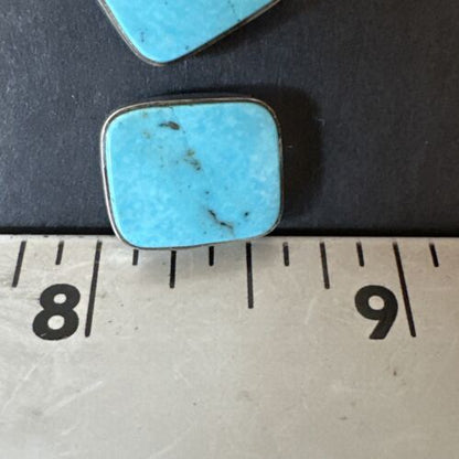 Navajo Blue Kingman Turquoise Post Stud Earrings | Sterling Silver | Authentic Native American Handmade | 17469