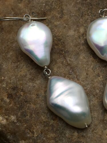 Handmade Sterling Silver Pearl Dangle Earrings | 1.5" | 03080
