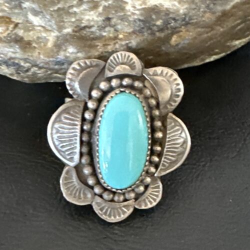 Navajo Blue Kingman Turquoise Ring | Sterling Silver | Sz 7.5 | Authentic Native American Handmade | 15891 - Masha USA
